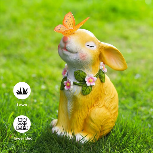 Easter Solar Powered LED Rabbit Play With Butterfly Outdoor Decor Garden Light