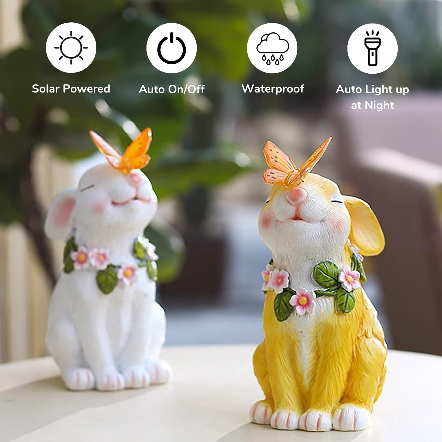 Easter Solar Powered LED Rabbit Play With Butterfly Outdoor Decor Garden Light