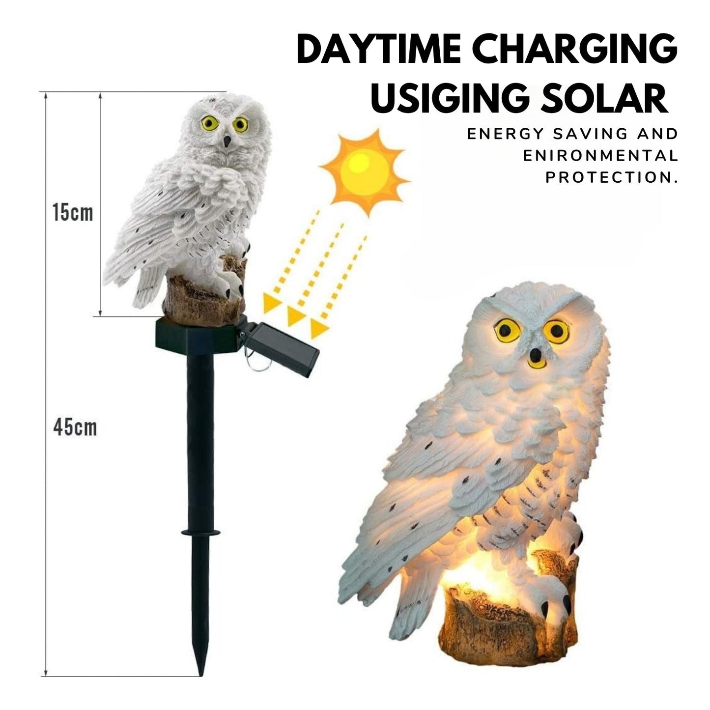 Garden Eagle Owl Parrot Statue LED Solar Light Outdoor Waterproof Lawn Lamp