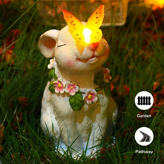 Easter Solar Powered LED Rabbit Play With Butterfly Outdoor Decor Garden Light